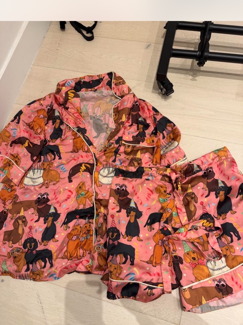 Karen Mabon Silky dog Pink Dachshund Print Pajama Set